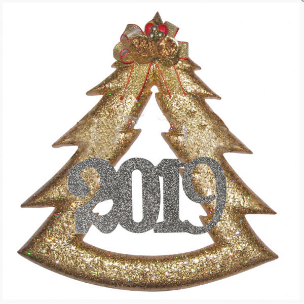 Χριστουγεννιάτικο Κρεμαστό Δεντράκι Χρυσό, με Ασημί 2019 (18cm)